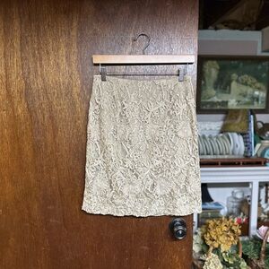 Tina Hagen Vintage Elegant Lace Embroidered Tan Gold Skirt